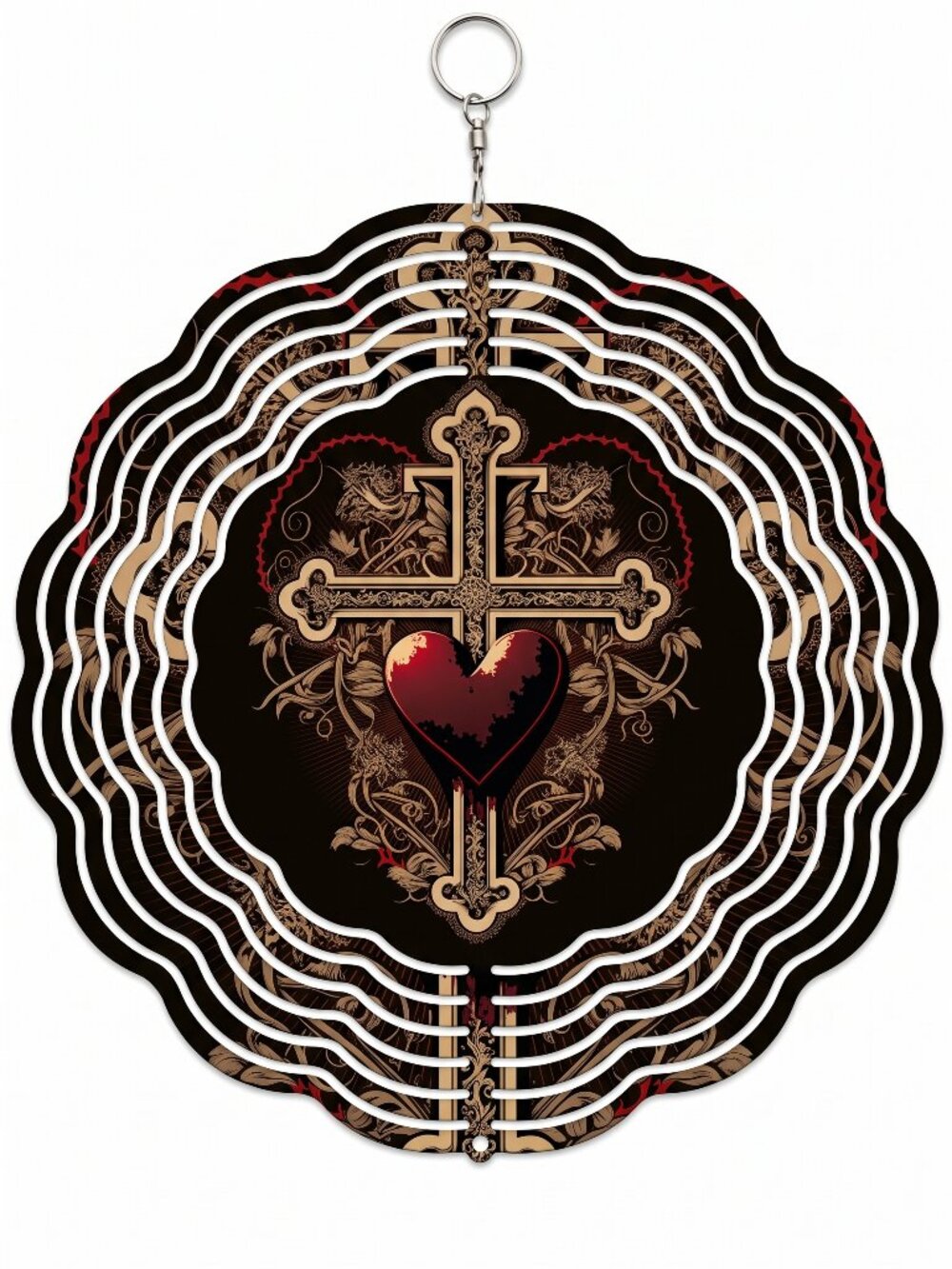 10" Gothic Heart Cross Kinetic Wind Spinner - Metal Hanging Garden Yard Decor